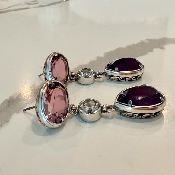 BRIGHTON Swarovski Crystal Teardrop Earrings - Dusty Pink, Clear, Purple GUC - Picture 4 of 13